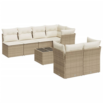 Set Divano da Giardino 8 pz con Cuscini Beige in Polyrattan | homemem39