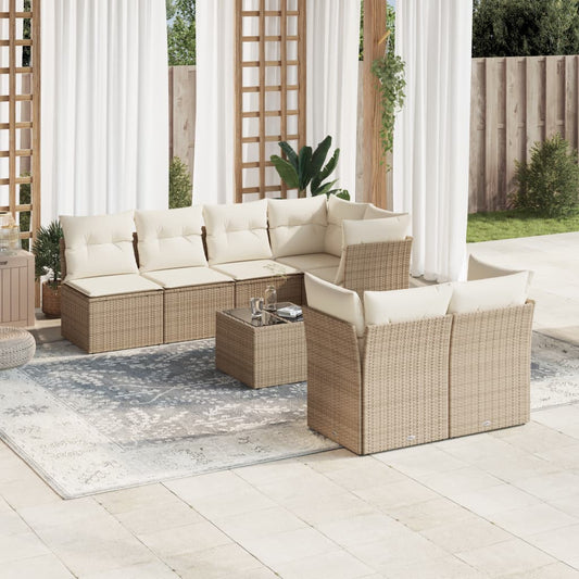 Set Divano da Giardino 8 pz con Cuscini Beige in Polyrattan | homemem39