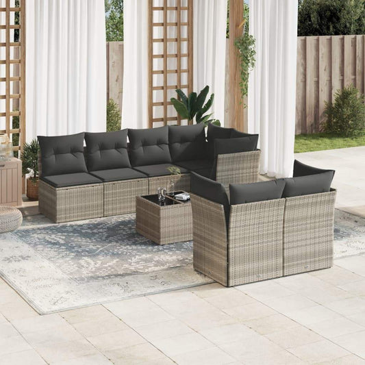 Set Divano da Giardino 8pz con Cuscini Grigio Chiaro Polyrattan - homemem39