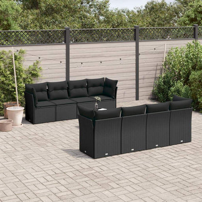 Set Divani da Giardino 9 pz con Cuscini Nero in Polyrattan - homemem39
