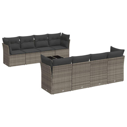 Set Divano da Giardino 9 pz con Cuscini Grigio in Polyrattan - homemem39