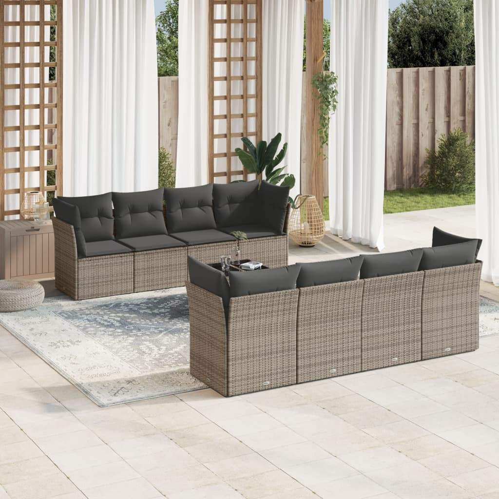Set Divano da Giardino 9 pz con Cuscini Grigio in Polyrattan - homemem39