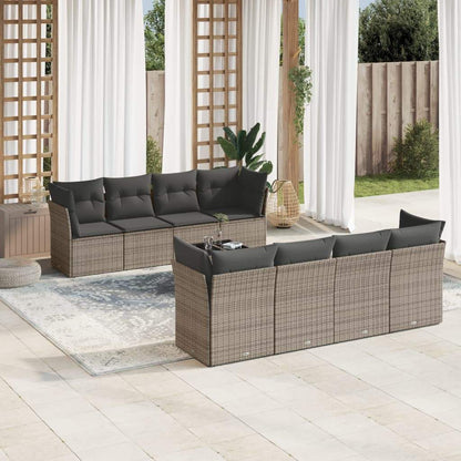 Set Divano da Giardino 9 pz con Cuscini Grigio in Polyrattan - homemem39