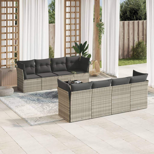 Set Divano da Giardino 9pz con Cuscini Grigio Chiaro Polyrattan - homemem39