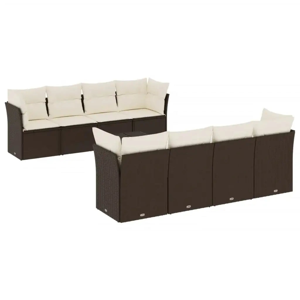 Set Divani da Giardino 9pz con Cuscini Marrone in Polyrattan - homemem39