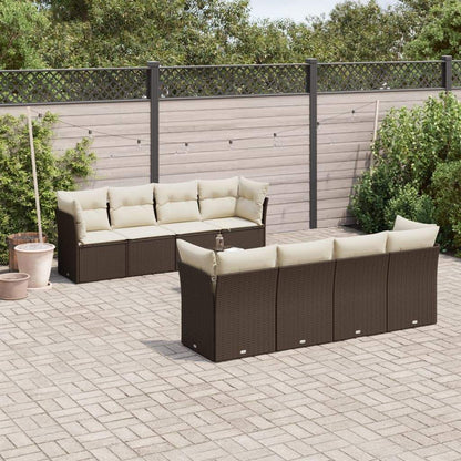 Set Divani da Giardino 9pz con Cuscini Marrone in Polyrattan - homemem39