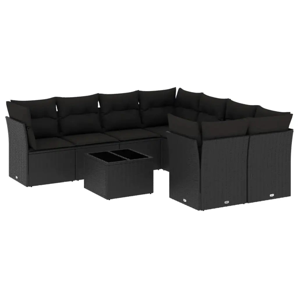 Set Divani da Giardino 9 pz con Cuscini Nero in Polyrattan - homemem39