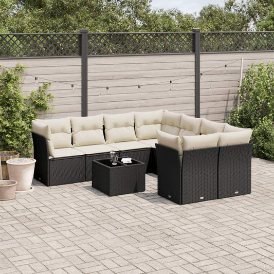 Set Divani da Giardino 9 pz con Cuscini Nero in Polyrattan - homemem39