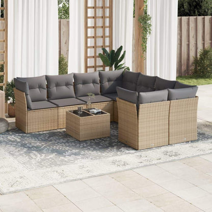 Set Divano da Giardino 9 pz con Cuscini Beige in Polyrattan - homemem39