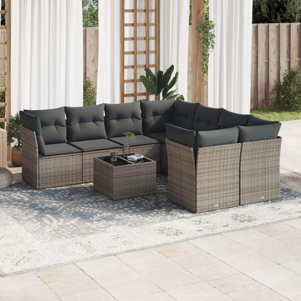 Set Divano da Giardino 9 pz con Cuscini Grigio in Polyrattan - homemem39