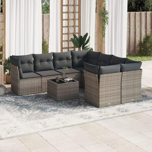 Set Divano da Giardino 9 pz con Cuscini Grigio in Polyrattan - homemem39