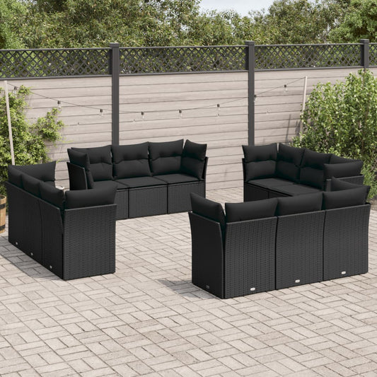 Set Divani da Giardino 12 pz con Cuscini Nero in Polyrattan - homemem39