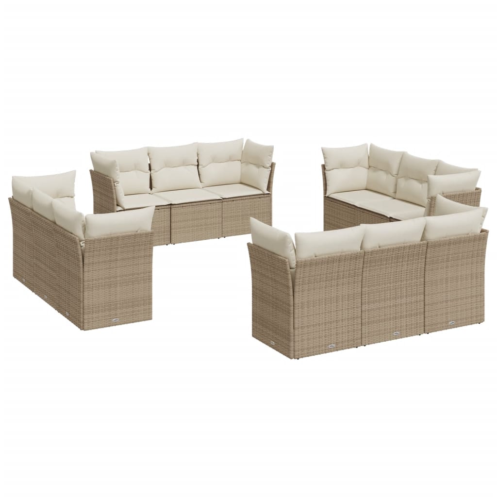 Set Divani da Giardino 12 pz con Cuscini Beige in Polyrattan | homemem39