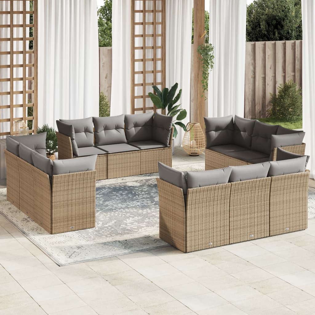 Set Divani da Giardino 12 pz con Cuscini Beige in Polyrattan | homemem39
