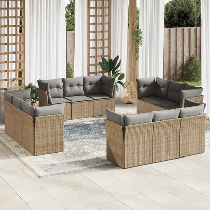 Set Divani da Giardino 12 pz con Cuscini Beige in Polyrattan | homemem39