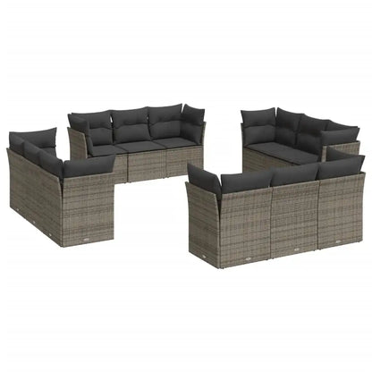 Set Divani da Giardino 12 pz con Cuscini Grigio in Polyrattan - homemem39