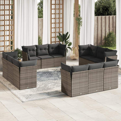 Set Divani da Giardino 12 pz con Cuscini Grigio in Polyrattan - homemem39