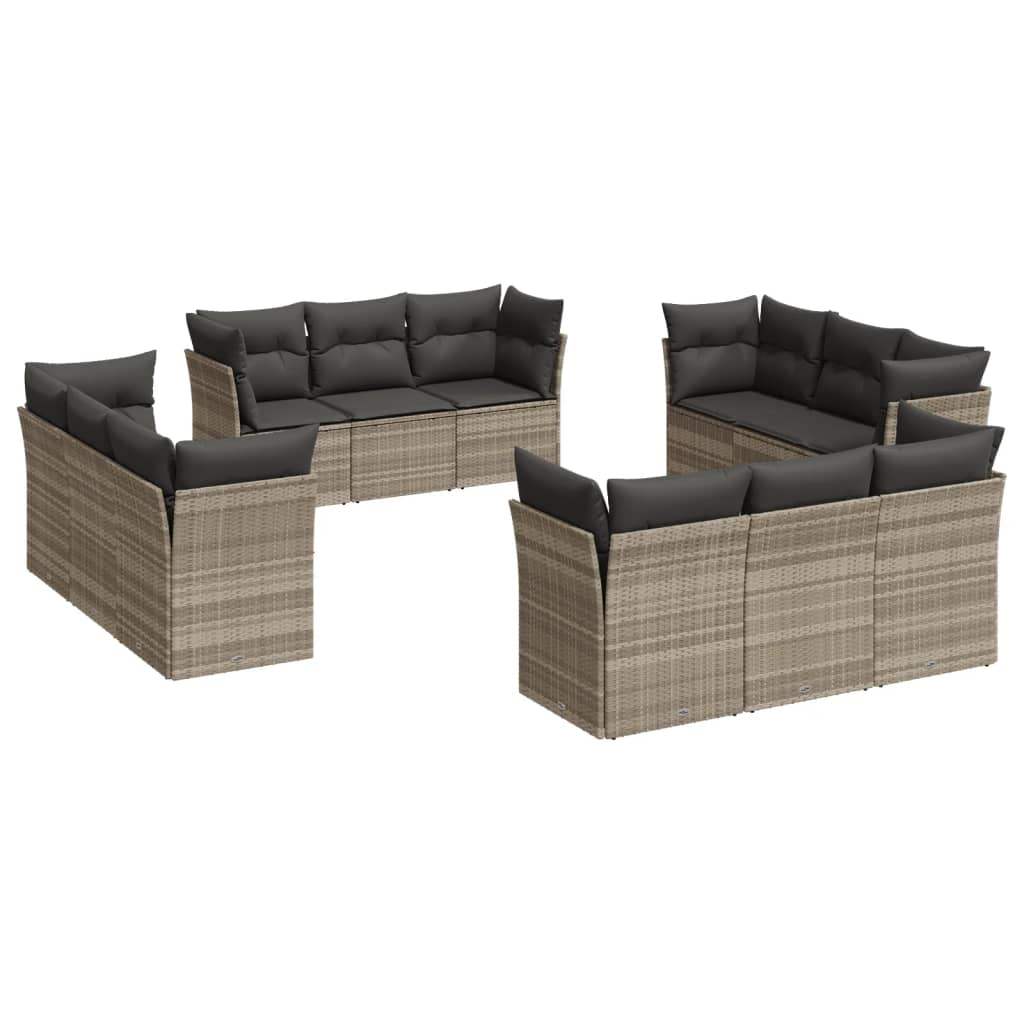 Set Divano Giardino 12 pz con Cuscini Grigio Chiaro Polyrattan - homemem39