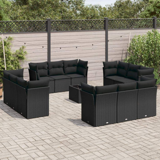 Set Divani da Giardino 13pz con Cuscini Nero in Polyrattan - homemem39