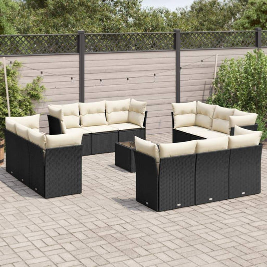 Set Divani da Giardino 13pz con Cuscini Nero in Polyrattan - homemem39