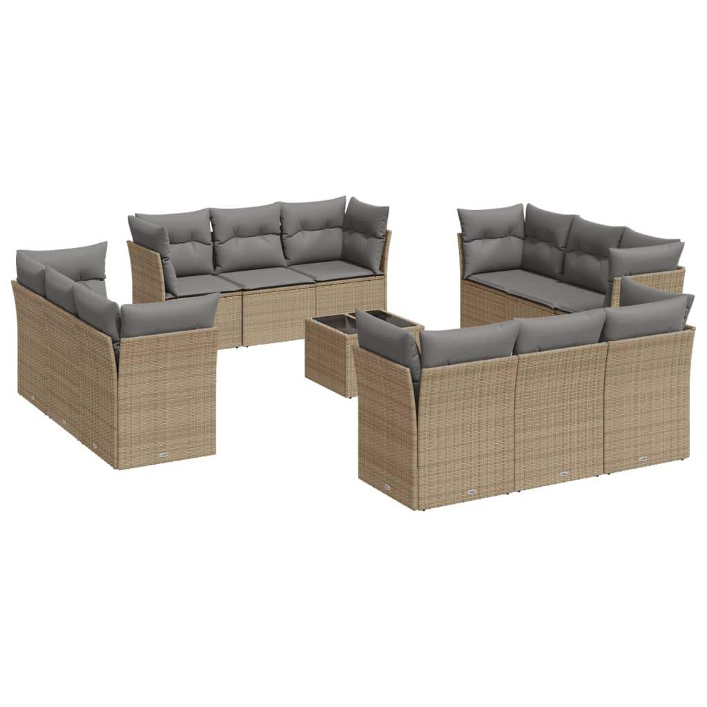 Set Divano da Giardino 13 pz con Cuscini Beige in Polyrattan - homemem39