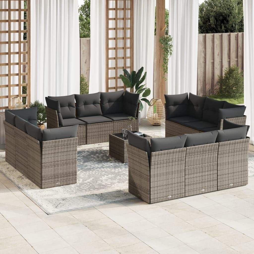 Set Divani da Giardino 13 pz con Cuscini Grigio in Polyrattan - homemem39