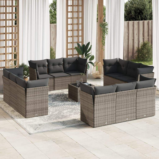 Set Divani da Giardino 13 pz con Cuscini Grigio in Polyrattan - homemem39