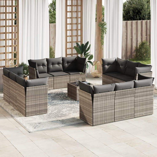 Set Divani Giardino 13 pz con Cuscini Grigio Chiaro Polyrattan - homemem39