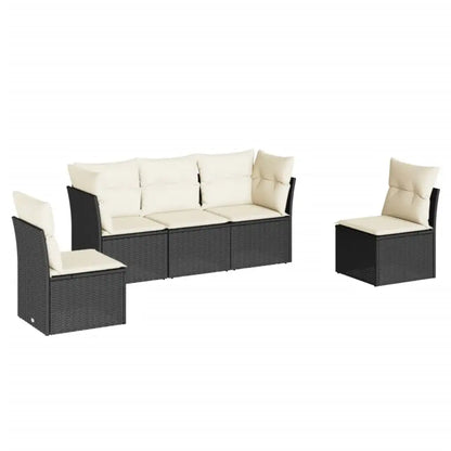 Set Divani da Giardino 5 pz con Cuscini in Polyrattan Nero - homemem39
