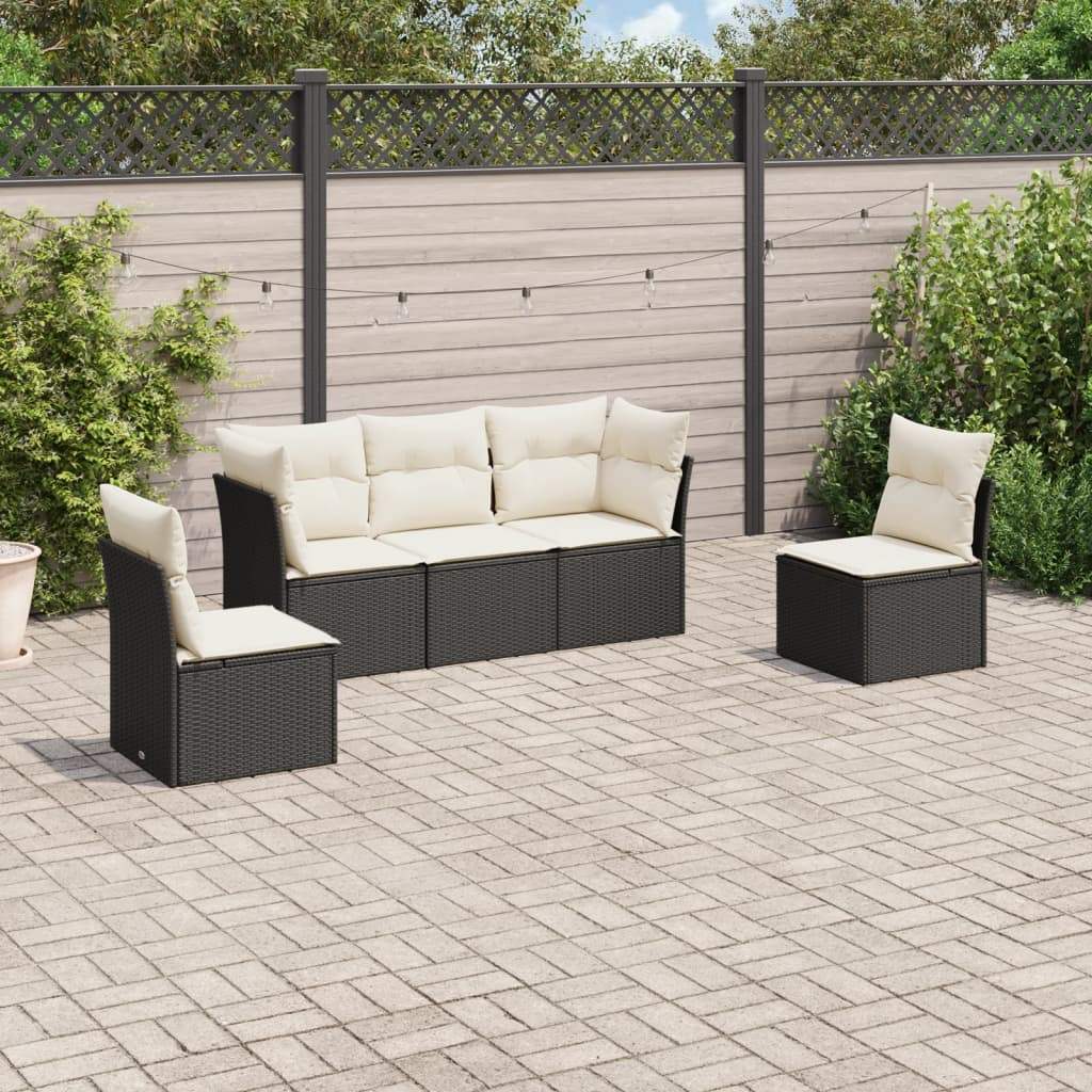 Set Divani da Giardino 5 pz con Cuscini in Polyrattan Nero - homemem39