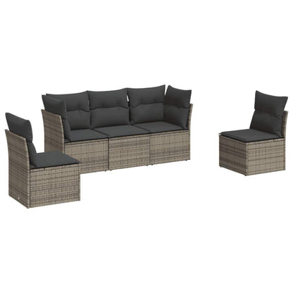 Set Divano da Giardino 5 pz con Cuscini Grigio in Polyrattan - homemem39