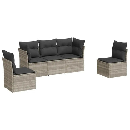 Set Divano da Giardino 5pz con Cuscini Grigio Chiaro Polyrattan - homemem39
