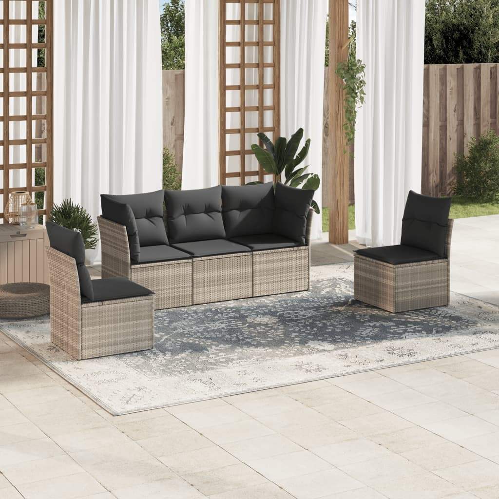 Set Divano da Giardino 5pz con Cuscini Grigio Chiaro Polyrattan - homemem39