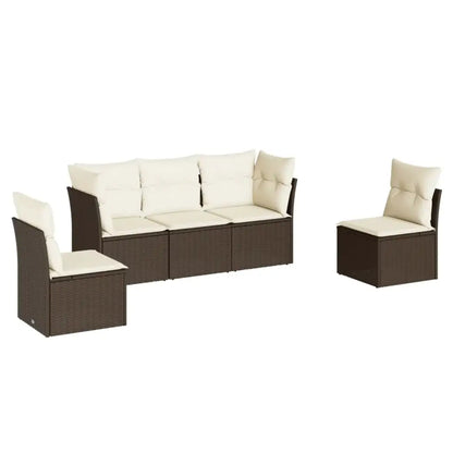 Set Divano da Giardino 5 pz con Cuscini Marrone in Polyrattan - homemem39