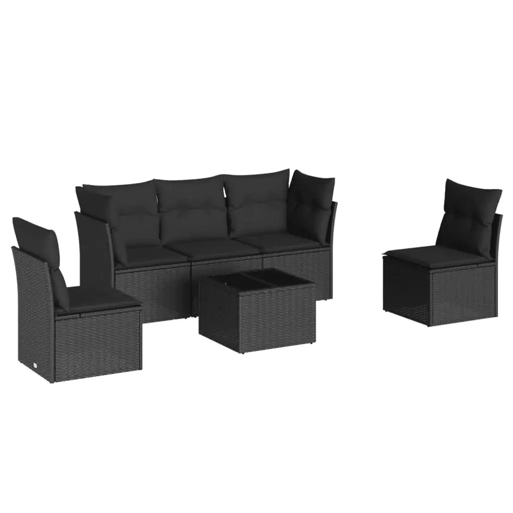 Set Divano da Giardino 6 pz con Cuscini Nero in Polyrattan - homemem39