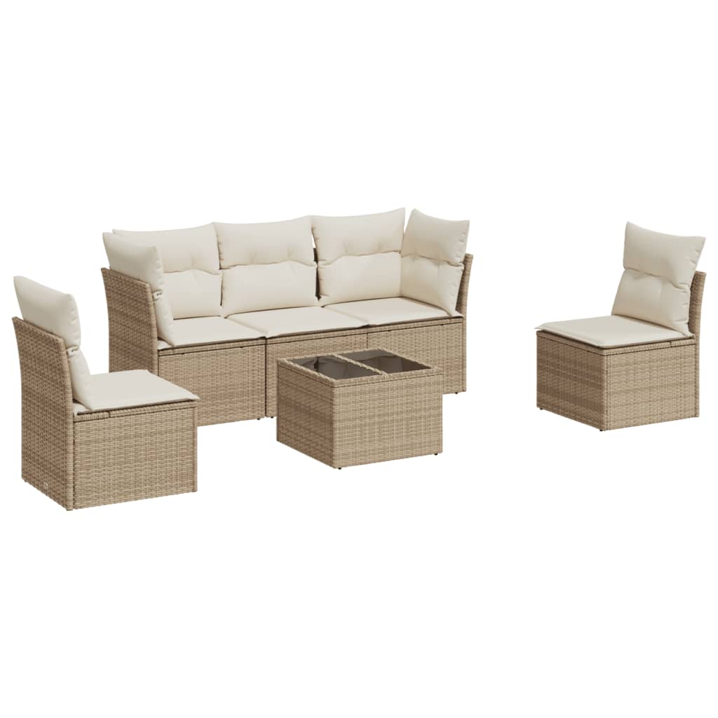 Set Divano da Giardino 6 pz con Cuscini Beige in Polyrattan | homemem39