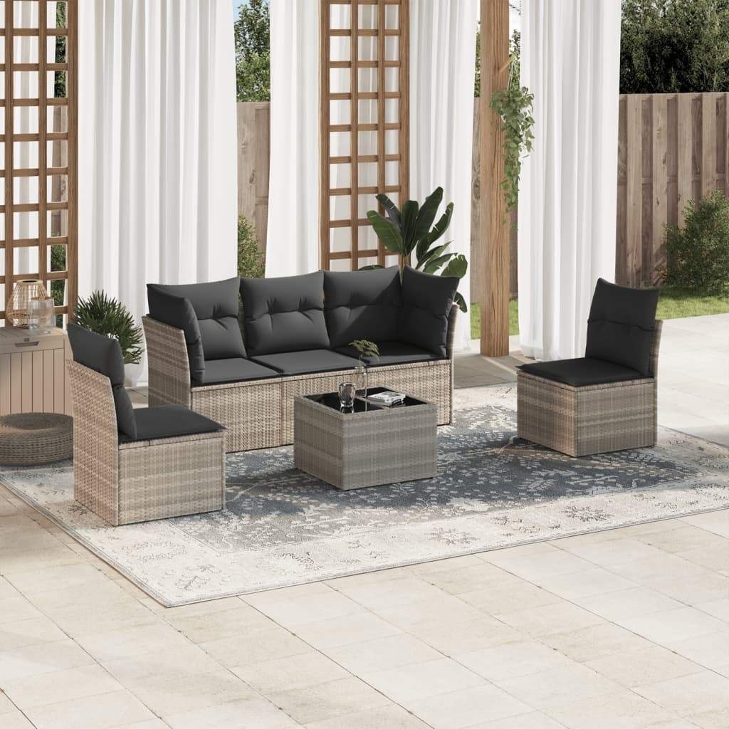 Set Divano da Giardino 6pz con Cuscini Grigio Chiaro Polyrattan - homemem39
