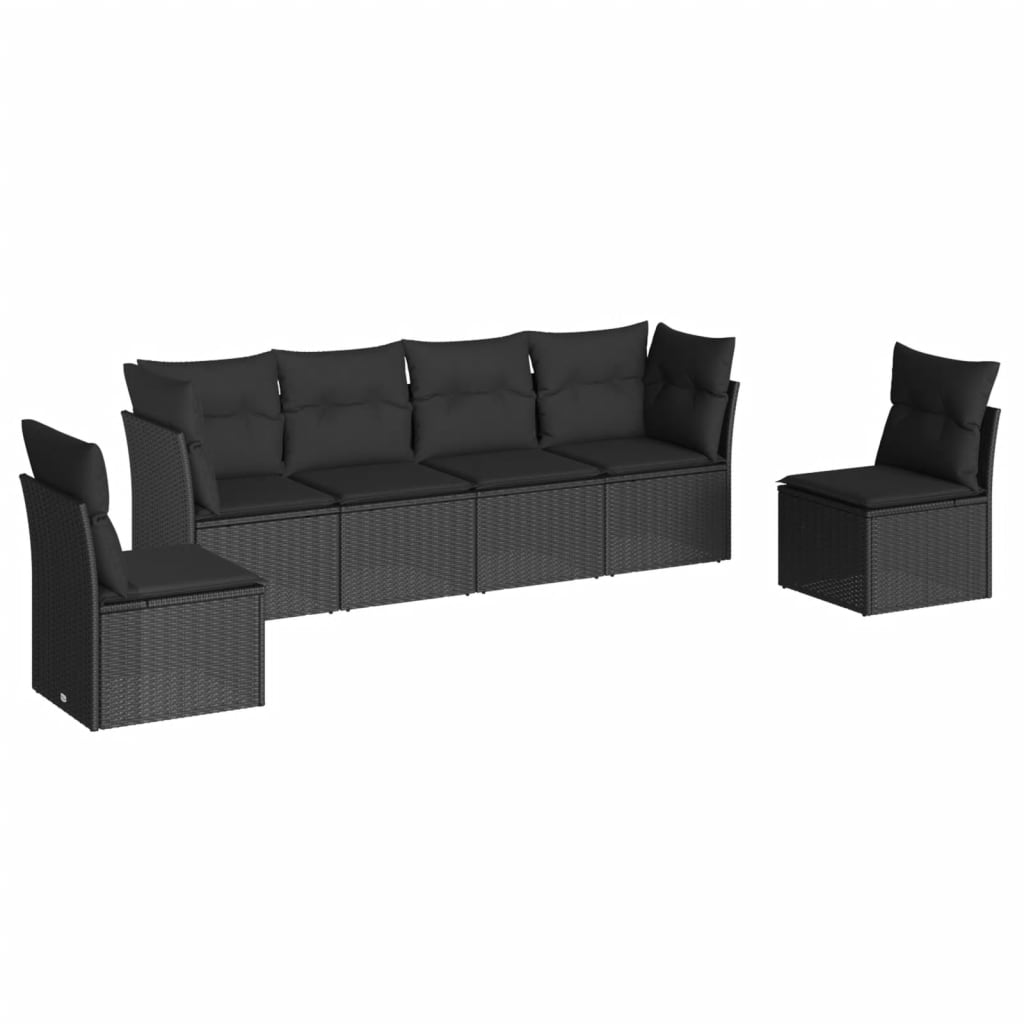 Set Divano da Giardino 6 pz con Cuscini Nero in Polyrattan | homemem39