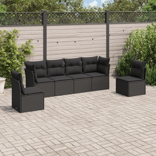 Set Divano da Giardino 6 pz con Cuscini Nero in Polyrattan | homemem39