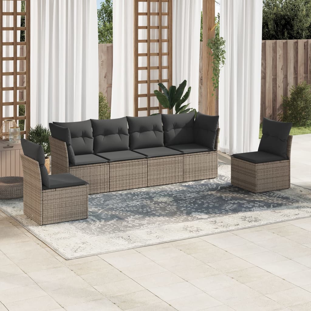 Set Divano da Giardino 6 pz con Cuscini Grigio in Polyrattan | homemem39