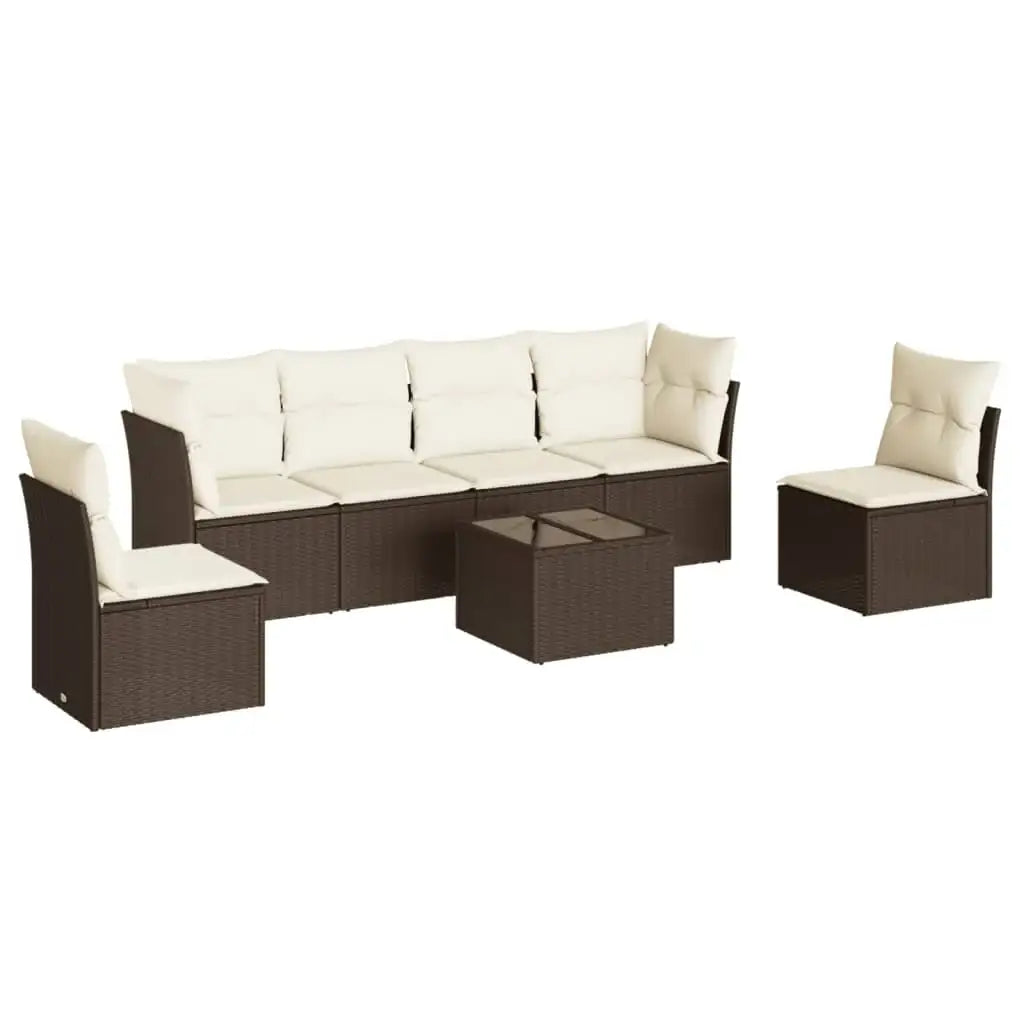 Set Divani da Giardino 7 pz con Cuscini Marrone in Polyrattan - homemem39