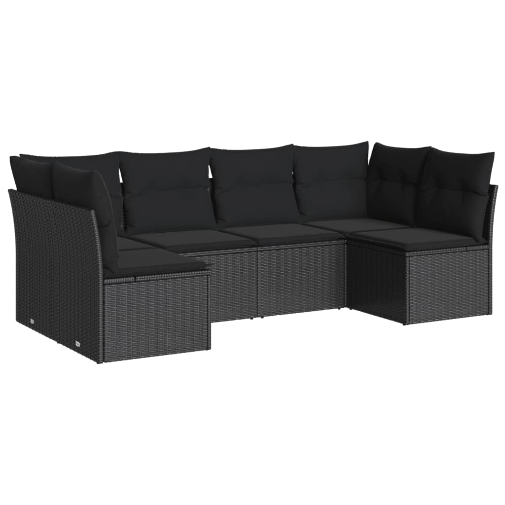 Set Divano da Giardino 6 pz con Cuscini Nero in Polyrattan | homemem39