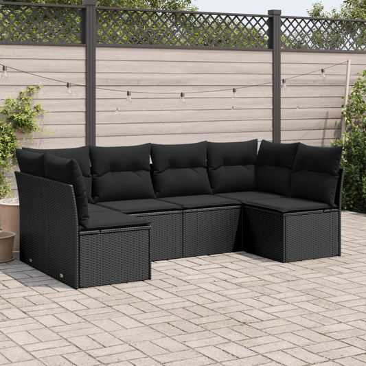Set Divano da Giardino 6 pz con Cuscini Nero in Polyrattan | homemem39