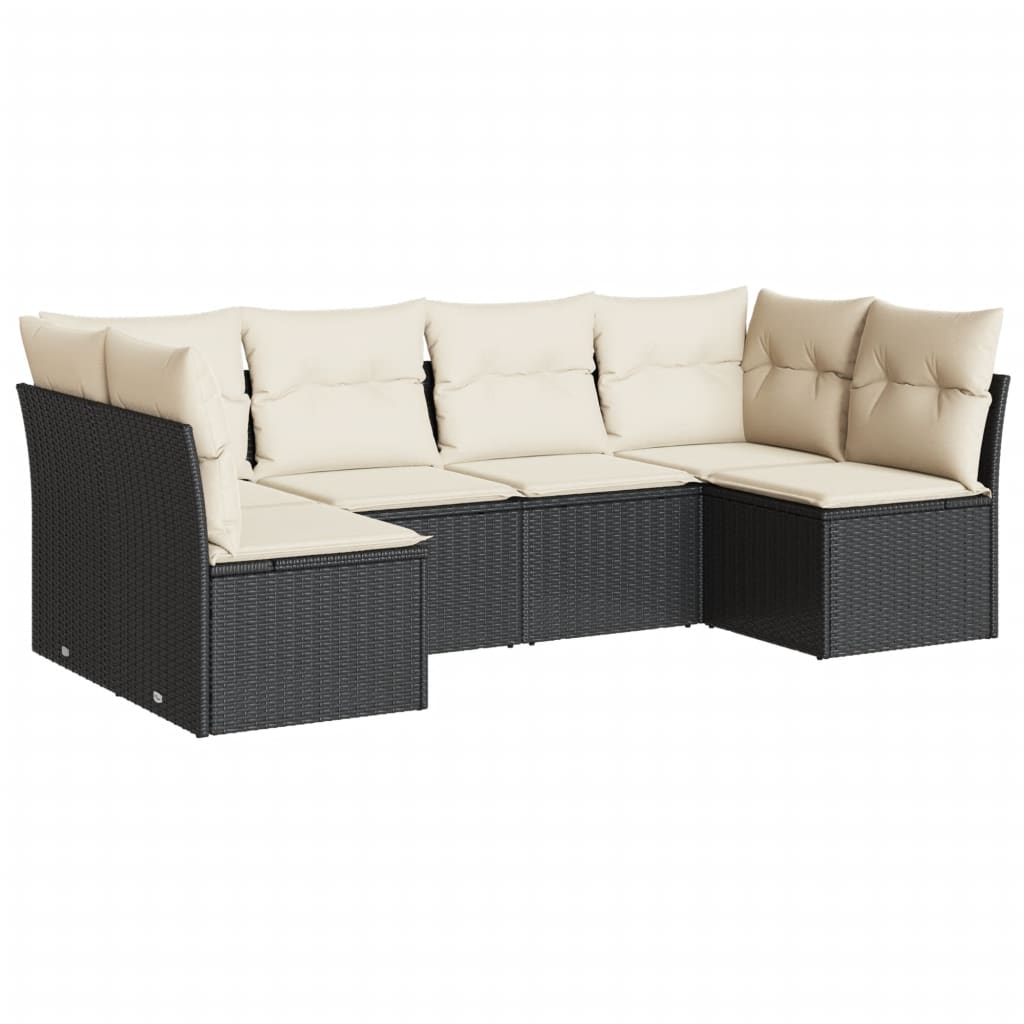 Set Divano da Giardino 6 pz con Cuscini Nero in Polyrattan | homemem39