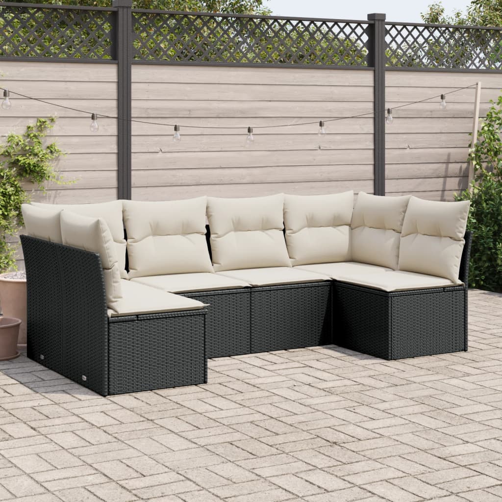 Set Divano da Giardino 6 pz con Cuscini Nero in Polyrattan | homemem39