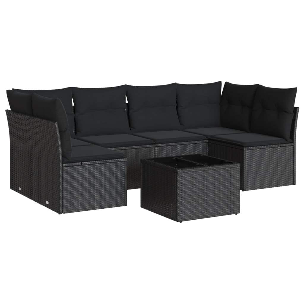 Set Divani da Giardino con Cuscini 7pz Nero Polyrattan - homemem39