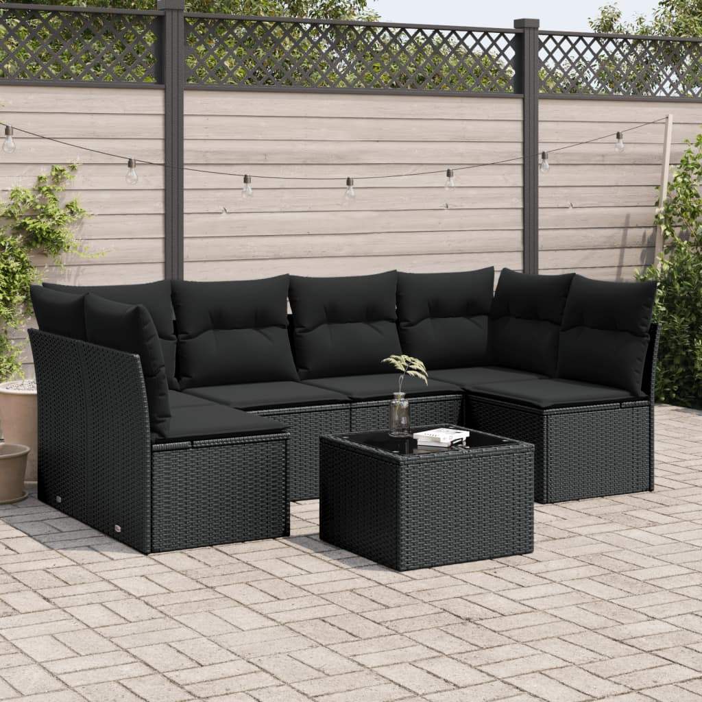 Set Divani da Giardino con Cuscini 7pz Nero Polyrattan - homemem39