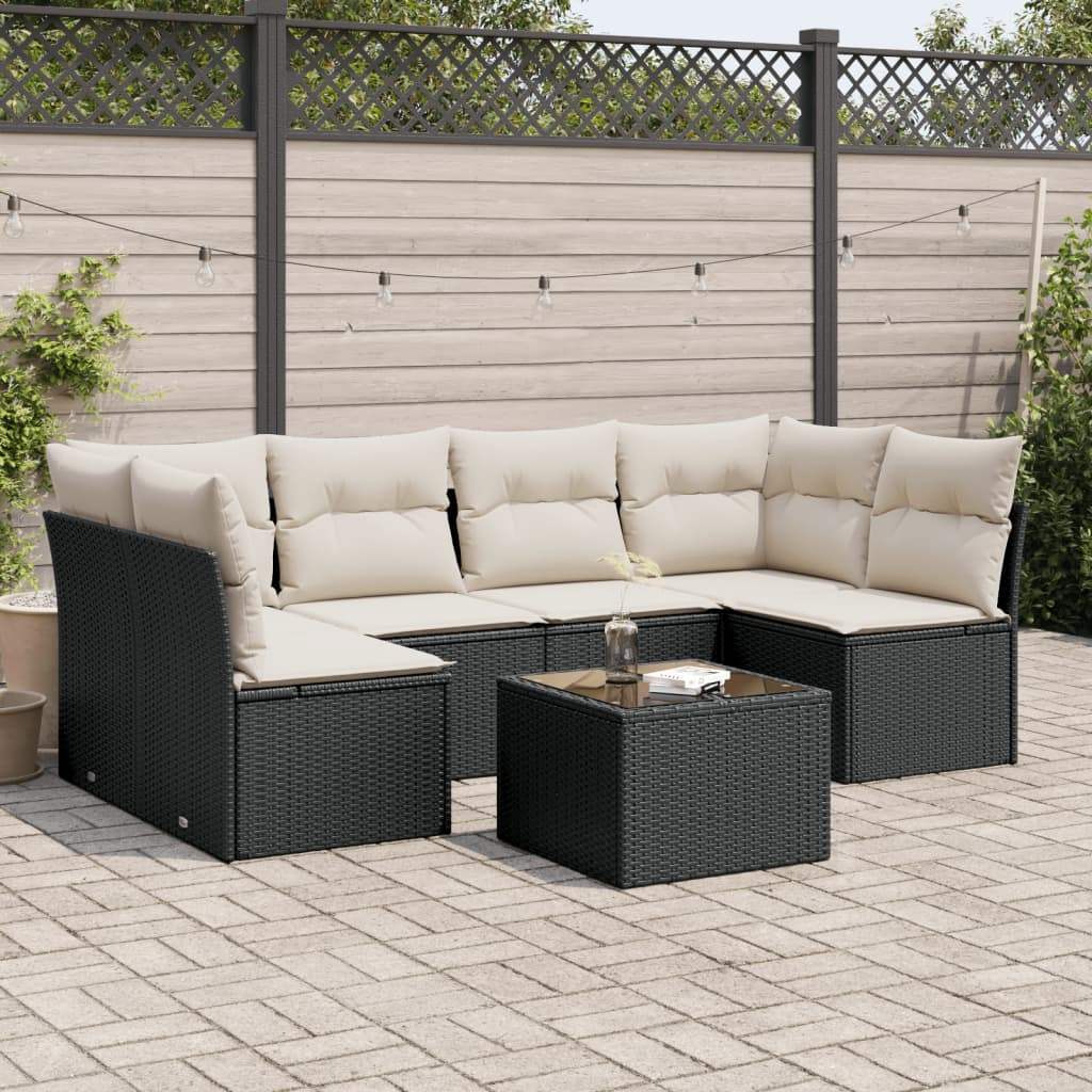 Set Divani da Giardino con Cuscini 7pz Nero Polyrattan - homemem39