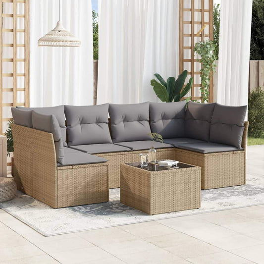 Set Divani da Giardino 7 pz con Cuscini Beige in Polyrattan - homemem39
