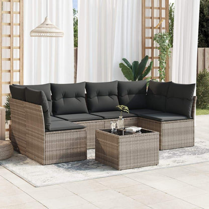Set Divani da Giardino 7pz con Cuscini Grigio Chiaro Polyrattan - homemem39